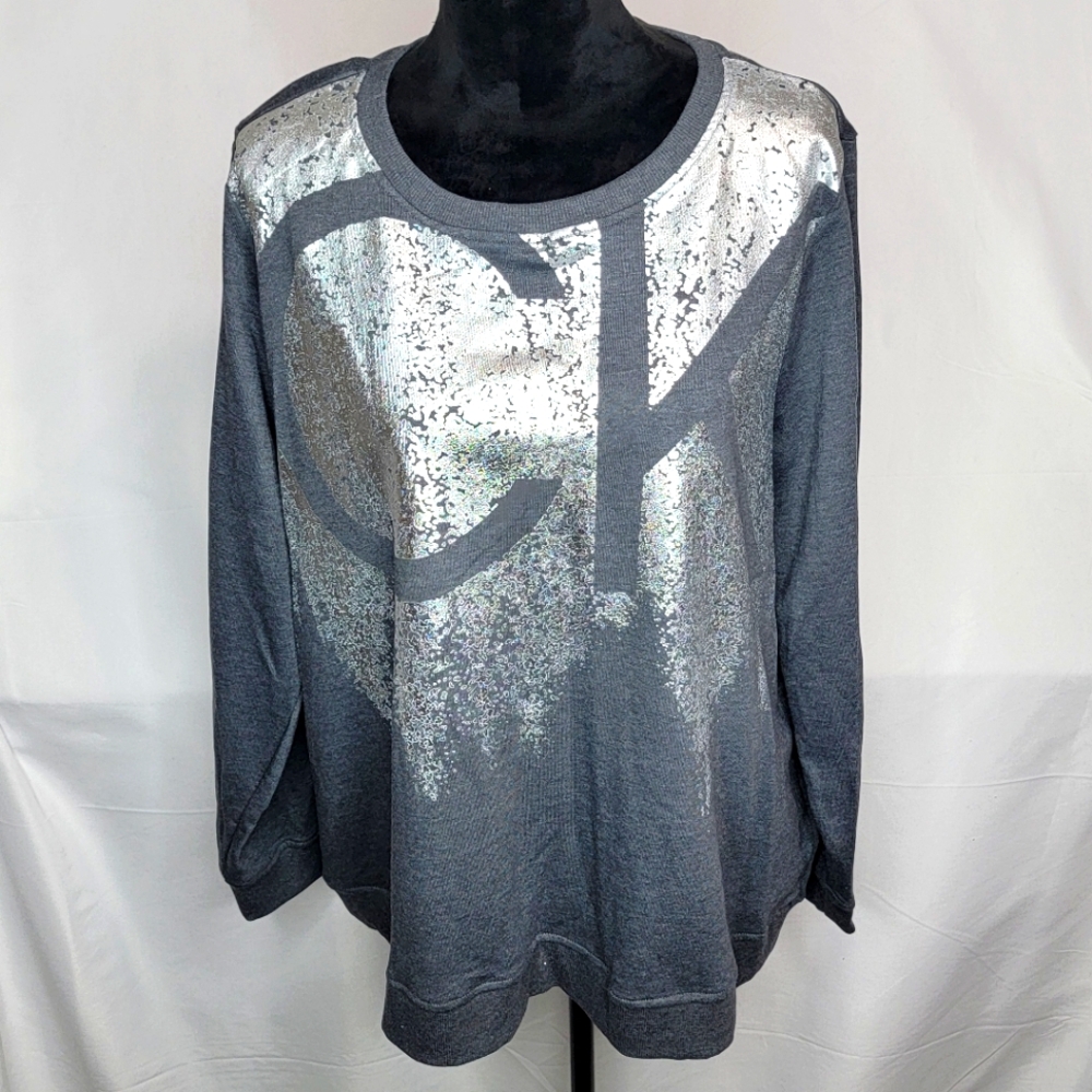 Calvin Klein Silver Metallic Print Sweatshirt‎ Size 1X #425